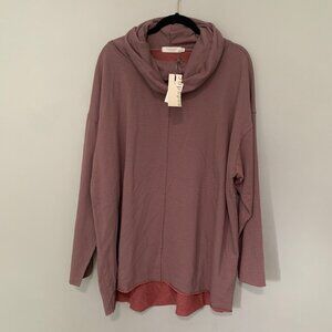 NEW‎ Mododoc Cowl Neck Pullover Women 3X Mauve Striped Raw Hem Oversized Top